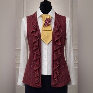 ONE-OF-A-KIND Yellow Necktie Necklace with Light Burgundy Wine Jeweled Brooch